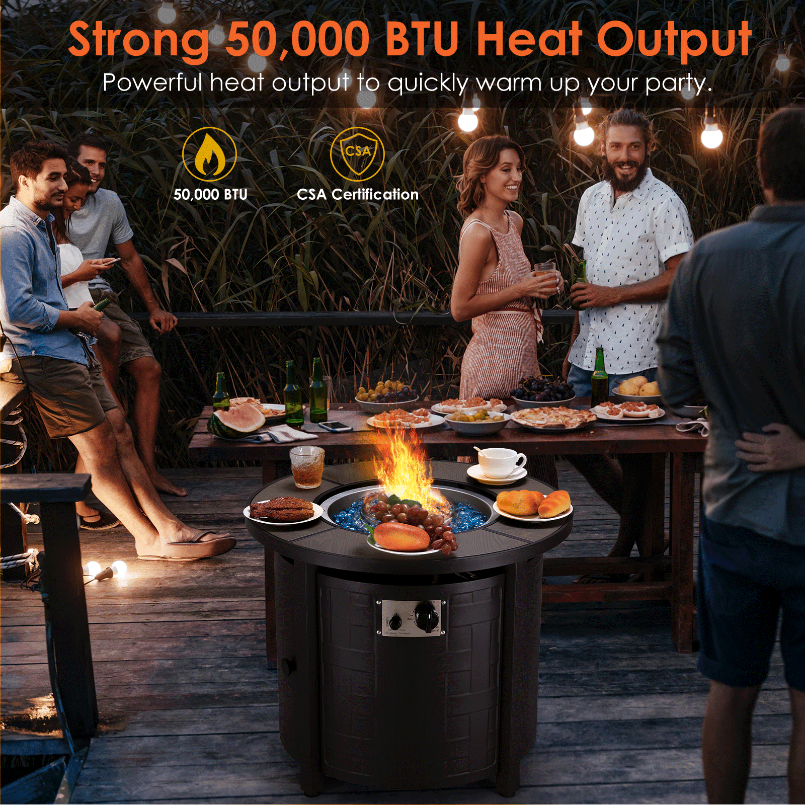 TLGREEN 30" Propane Fire Pit Table with Lid and Blue Stone, 50,000 BTU Auto-Ignition Circular Gas Fire Pit for Outdoor, with CSA Certified - Home OXO