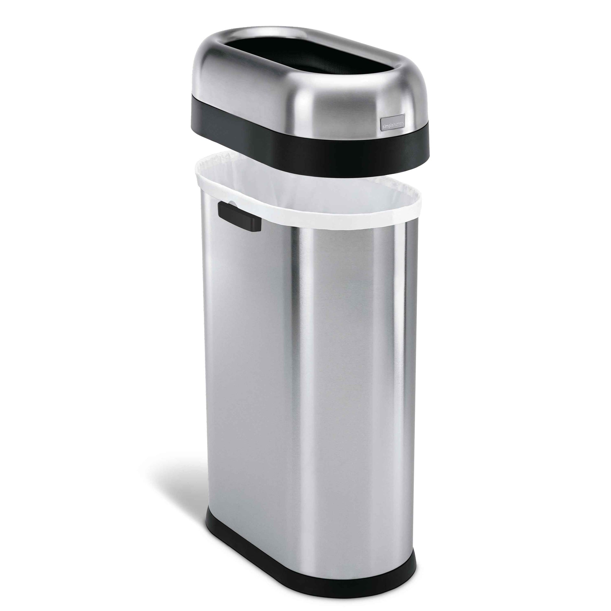 simplehuman 50 Liter / 13.2 Gallon Slim Open Top Trash Can, Commercial Grade Heavy Gauge Brushed Stainless Steel