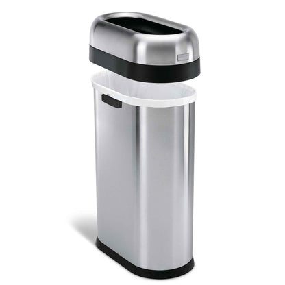 simplehuman 50 Liter / 13.2 Gallon Slim Open Top Trash Can, Commercial Grade Heavy Gauge Brushed Stainless Steel