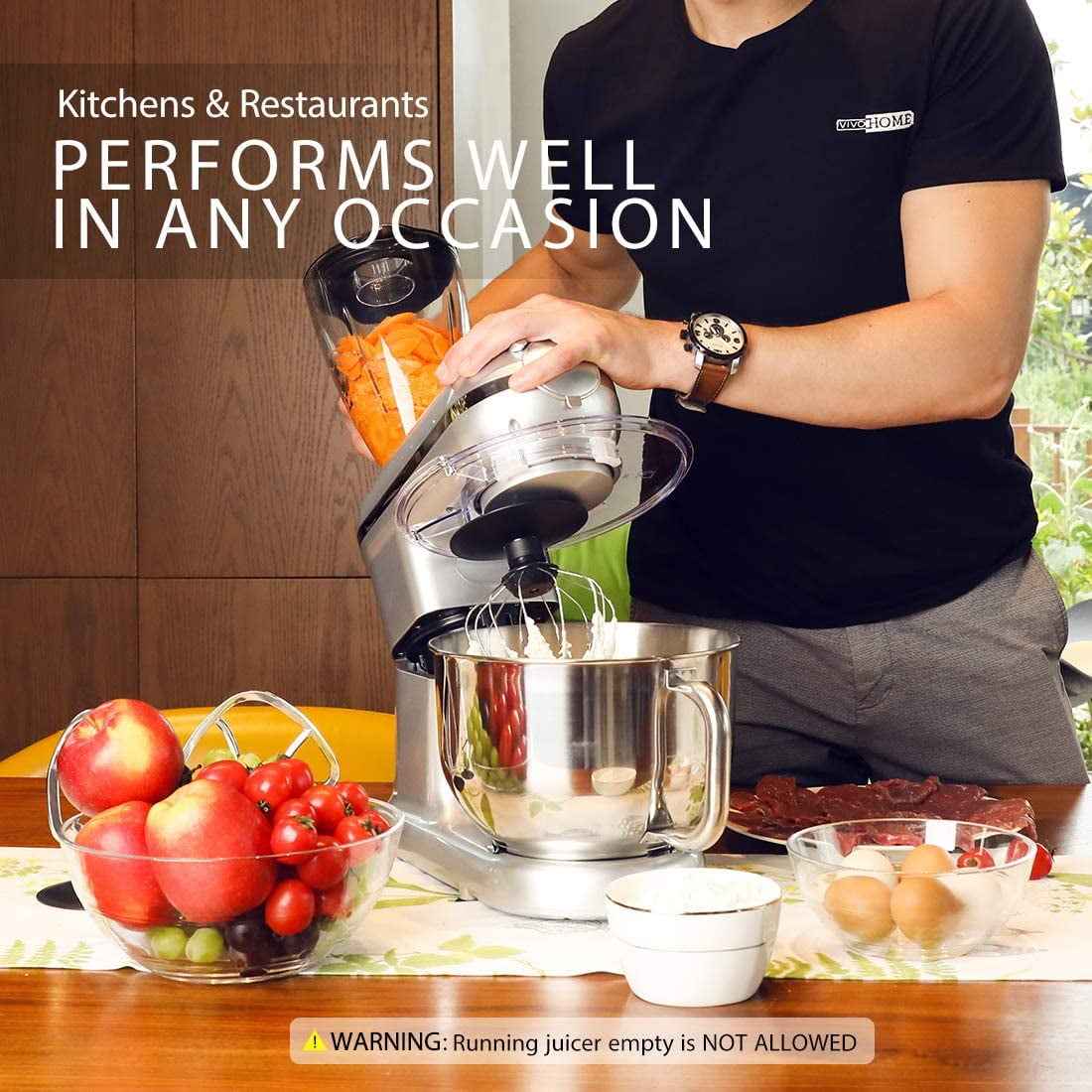 SPECSTAR 3 in 1 Stand Mixer with 6 Quart Stainless Steel Bowl, 650W 6-Speed Tilt-Head Meat Grinder, Silver