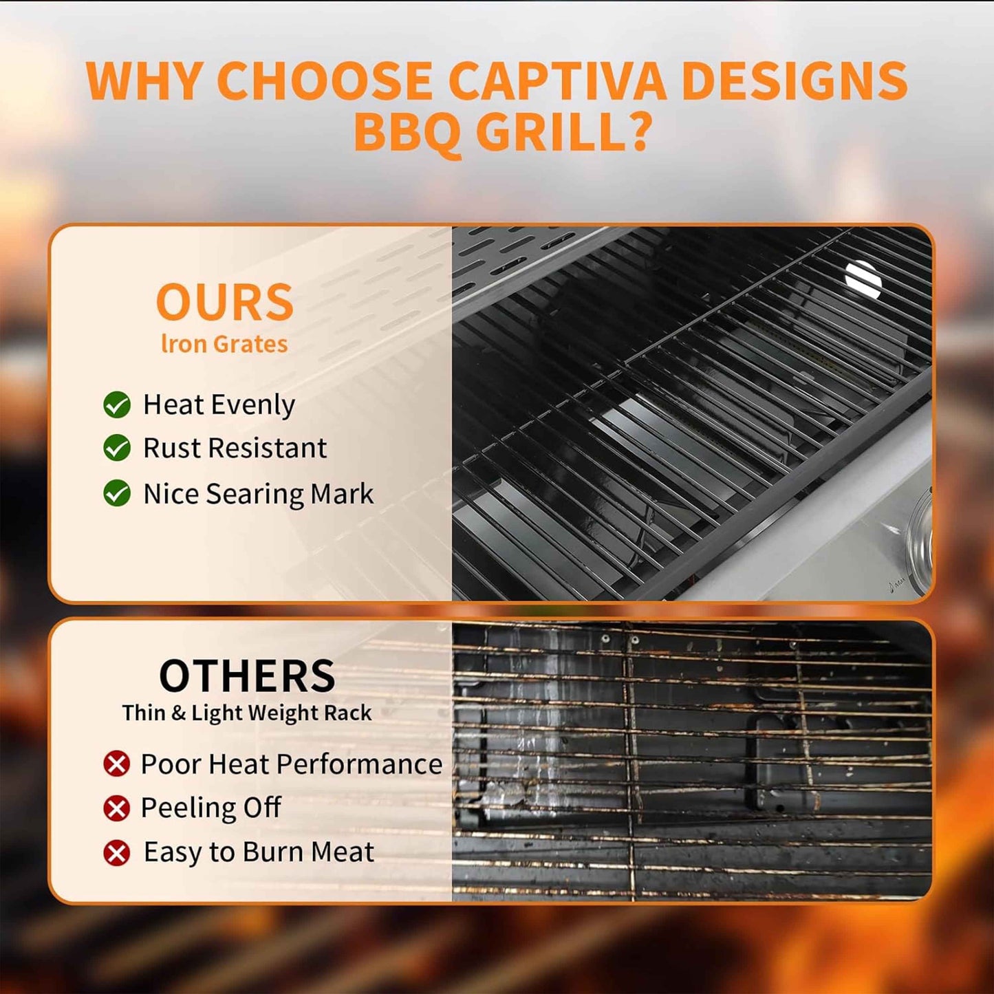 Furnibear 4 Burner BBQ Propane Gas Grill, Stainless Steel 34,000 BTU Patio Garden Barbecue Grill with Two Foldable Shelves