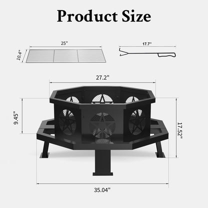 MistMo 35 inch Fire Pit, Outdoor Fire Pit Wood Burning Fire Pits with Cooking Grill - Home OXO