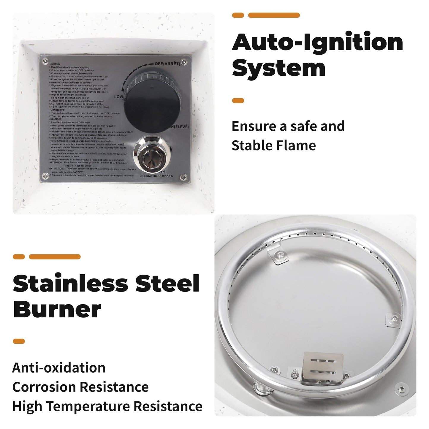 NAGA BAHNA 21" Round Propane Fire Pit 50,000BTU Terrazzo Gas Fire Pit with Glass Stones - Home OXO