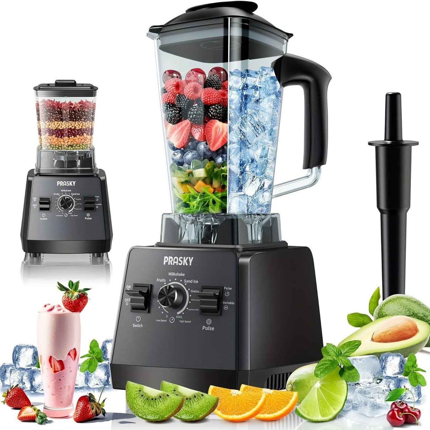 Food Processor Professional Blender, Smoothies Blender, Max.2400W Sorbet Blender And Grinder Combo 25000RPM Powerful Blenders Kitchen 68oz 2 Containers Countertop Blenders Ice, Grinding