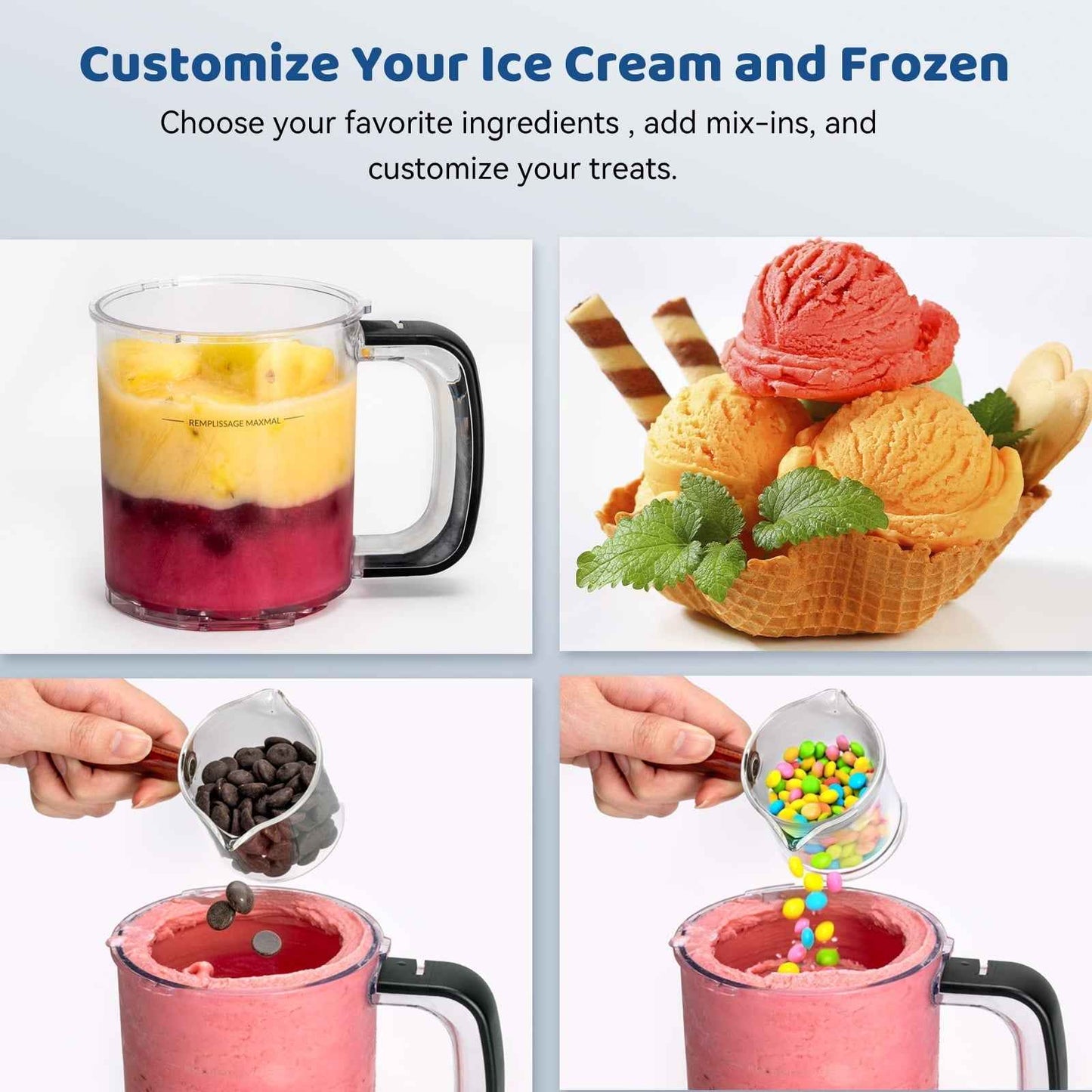 Ice Cream Maker, 11-in-1 Frozen Treat Maker for Gelato, Sorbet, Milkshakes, Mix-ins, 3 pcs 19oz Pints, Brushless Motor, Ice Cream Recipes (Silver)