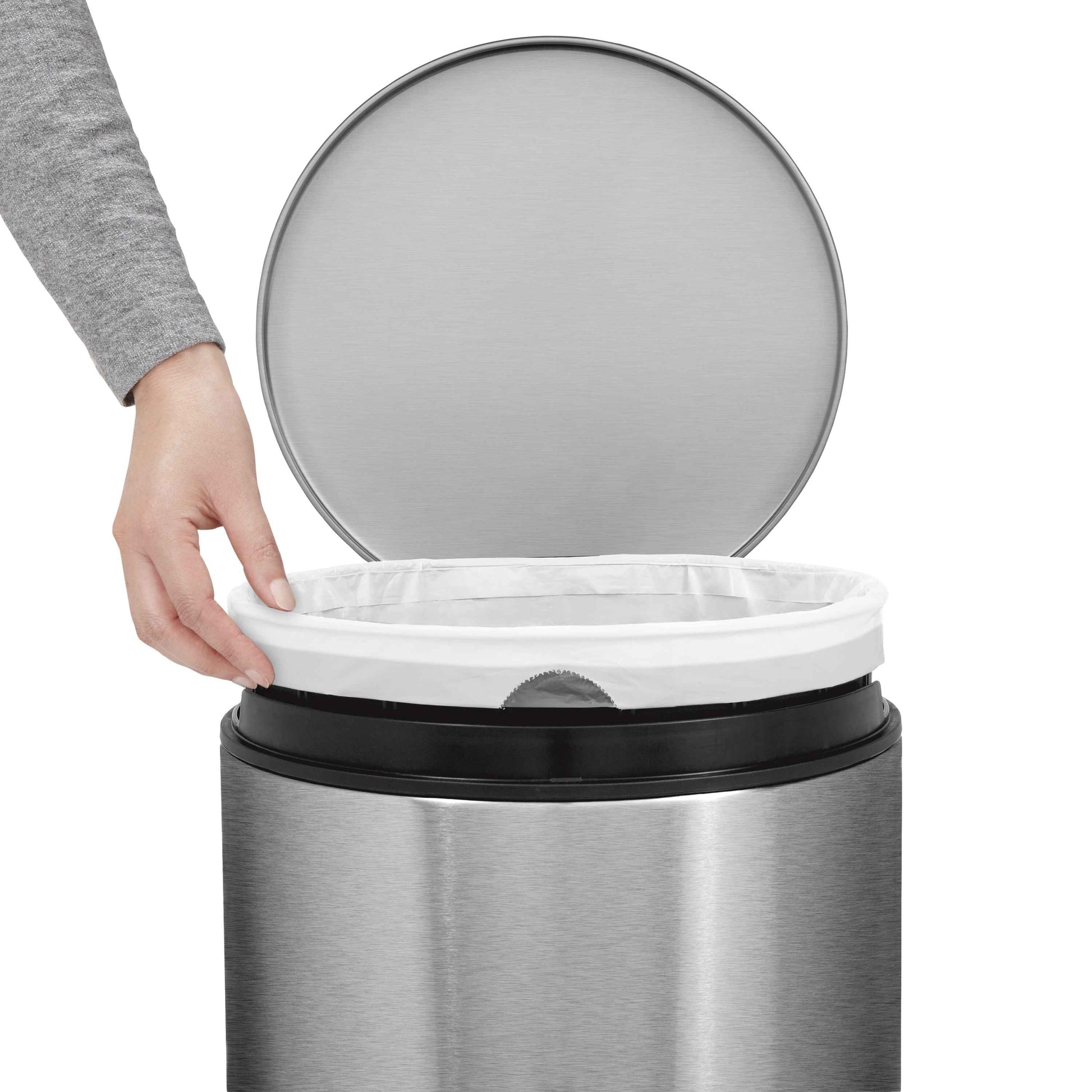 simplehuman 30 Liter / 8 Gallon Round Step Trash Can, Brushed Stainless Steel