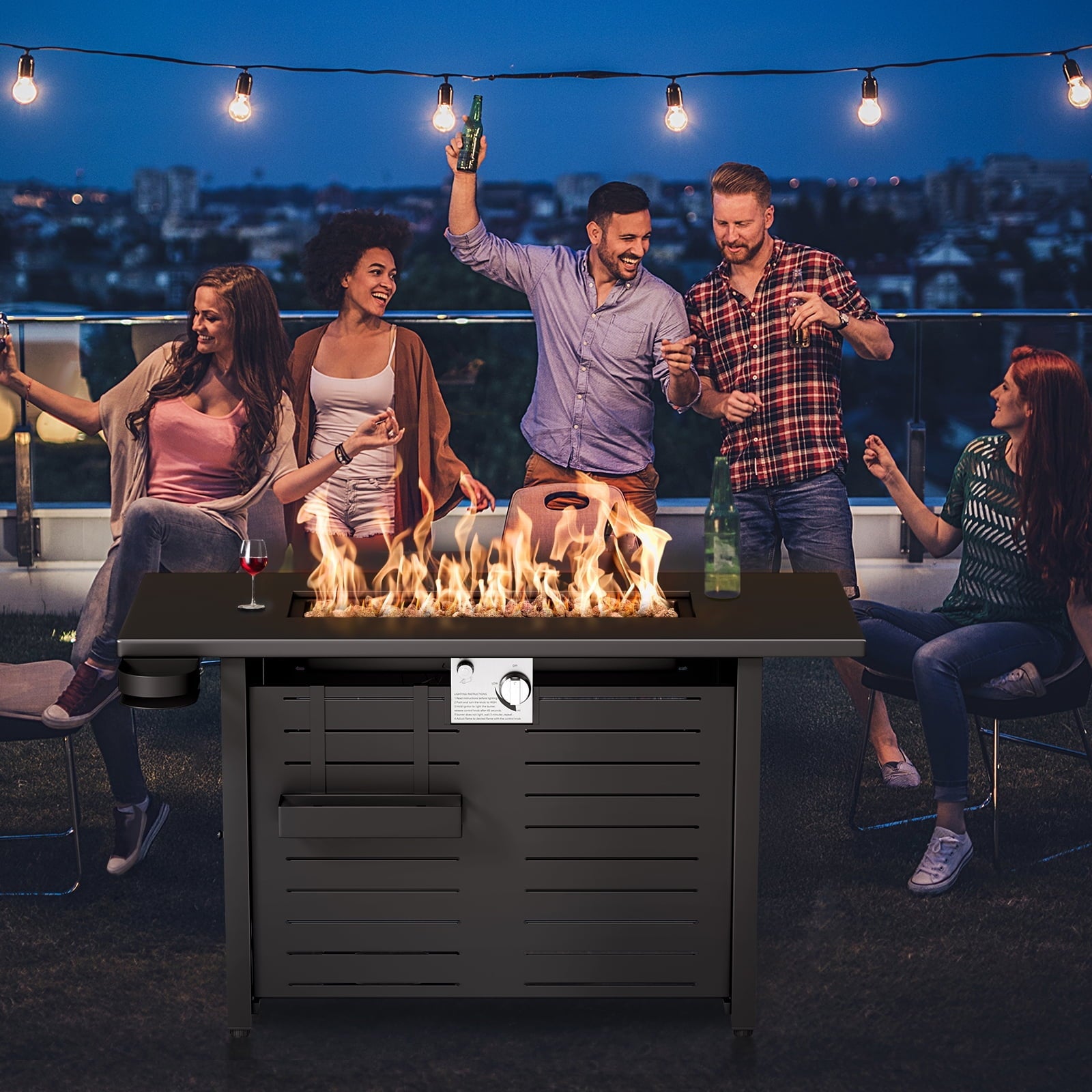 KingChii 45 inch Propane Fire Pit with Lid, Lava Stone, 60,000 BTU Steel Gas Fire Pit Table for Outdoor, Garden, Patio and Backyard, Black - Home OXO