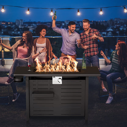 KingChii 45 inch Propane Fire Pit with Lid, Lava Stone, 60,000 BTU Steel Gas Fire Pit Table for Outdoor, Garden, Patio and Backyard, Black - Home OXO