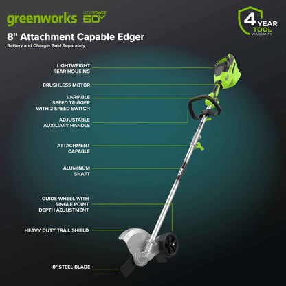 Greenworks 60V 8" Attachment Capable Edger, Tool Only, 2704002T