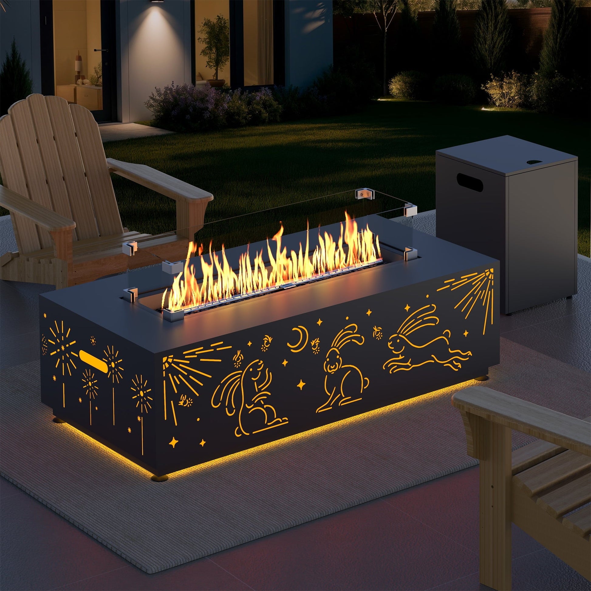 RADIATA 42" Rectangle Fire Pit Table, Dual-Fuel (Propane or Natural Gas), 50000 BTU,LED Rabbit Light, CSA Certified, Dark Gray - Home OXO