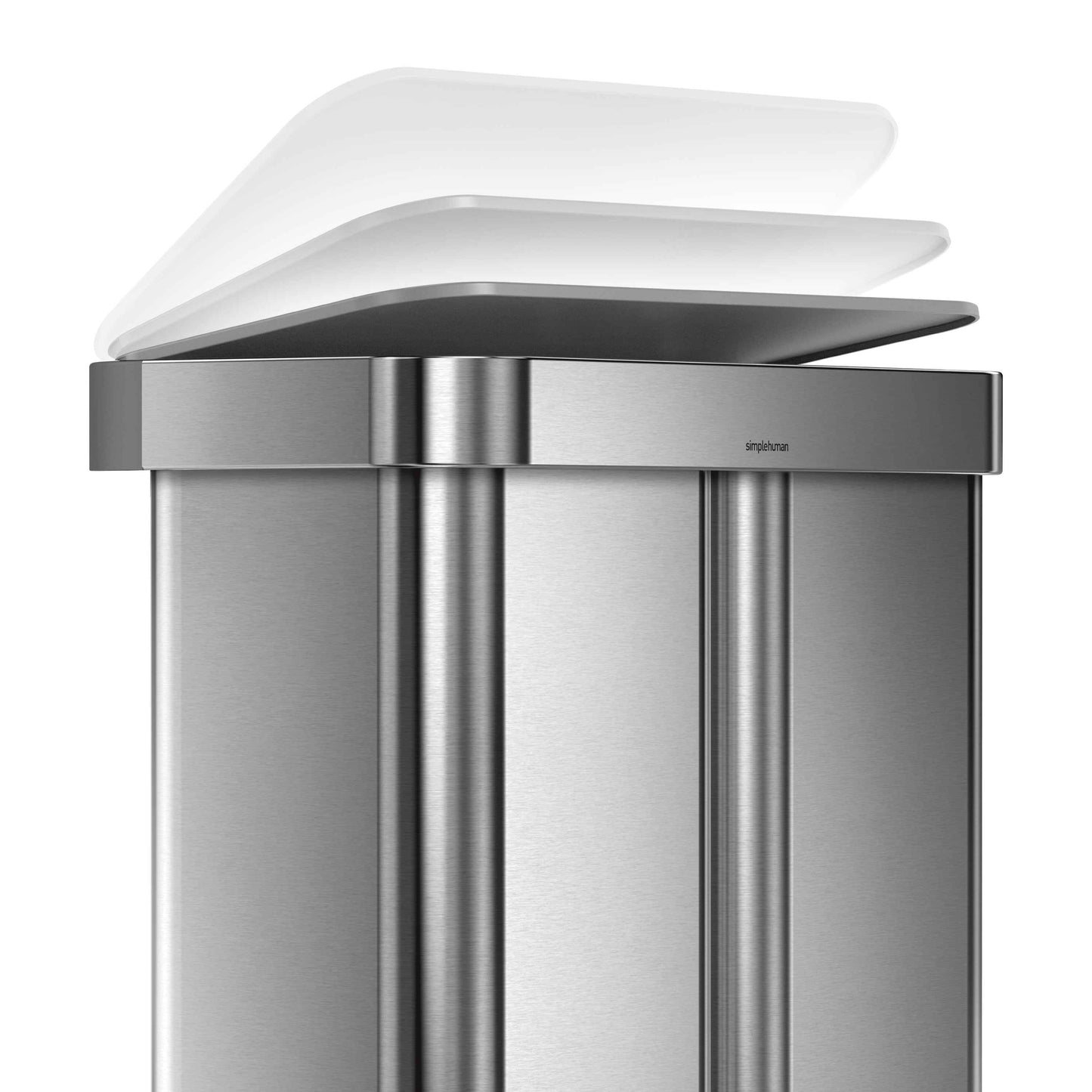 simplehuman 58 Liter / 15.3 Gallon Rectangular Dual Compartment Recycling Step, Brushed Stainless Steel with Soft-Close Plastic Lid Kitchen Trash Can