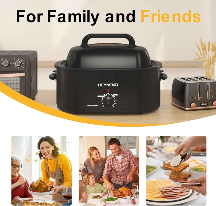 22 Quart Electric Roaster Oven with Visible & Self-Basting Lid, Large Turkey Roaster with Defrost Warm Function, Adjustable Temperature, Removable Pan Rack, Stainless Steel