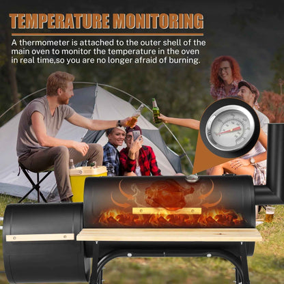 Seizeen Charcoal Grill with Thermometer & Large Cooking Space, Smoker Grill, BBQ Grills for Camping & Picnic, Iron, black
