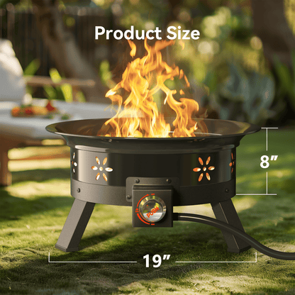 Philergo 19 inch Portable Fire Pits with Grill for Outside 58000 BTU Gas Fire Bowl with Foldable Legs & Lid & Carry Kit & Lava Rock Stone - Home OXO