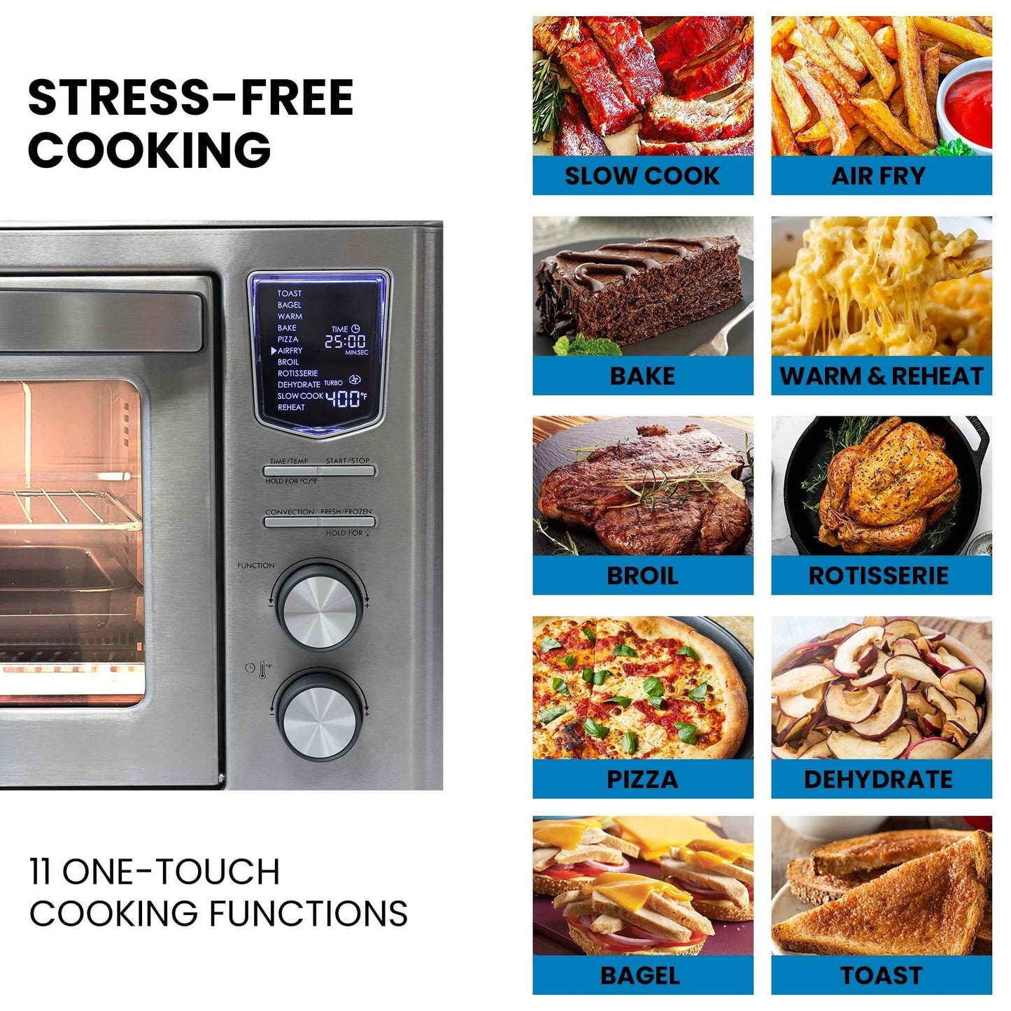 Kenmore 11-In-1 Digital Air Fryer Oven, 1700W Stainless Steel, 6-Slice Capacity