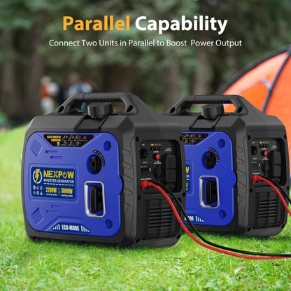 NEXPOW 3000W Portable Inverter Generator, Gasoline Power Lightweight for Backup Home & Camping, Eco-Mode Feature, Parallel Capability, Overload Protection