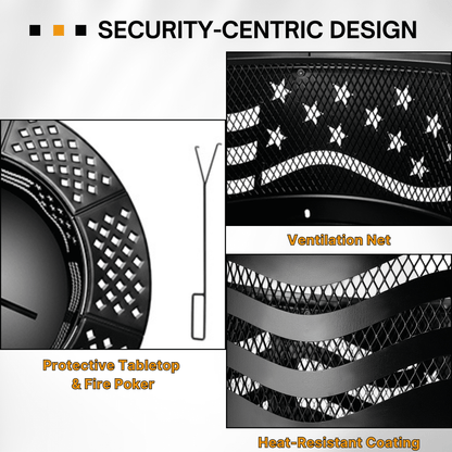TrumanPick Fire Pit for Outside 42" Wood Burning Fire Pit Tables with 2 Adjustable Swivel BBQ Grills, Lid, Poker for Patio Backyard BBQ Ice Storage - Home OXO