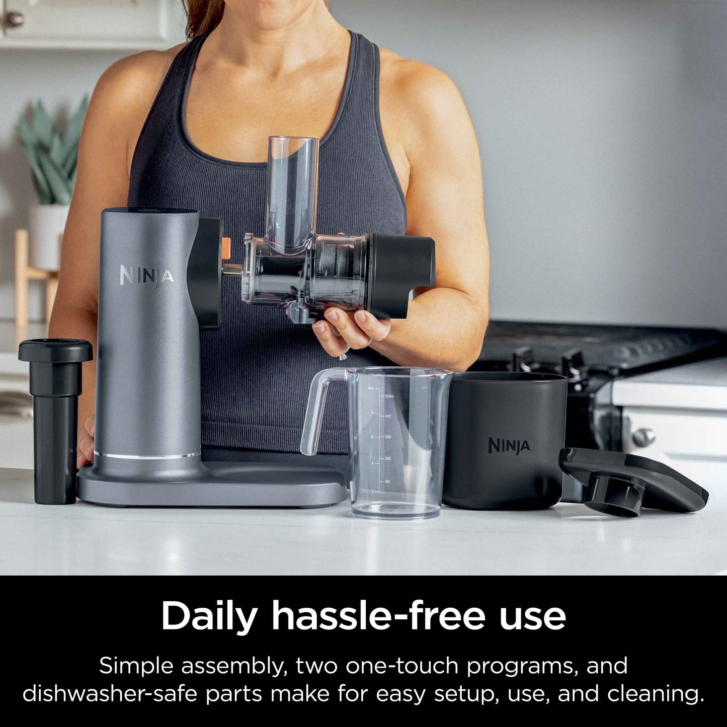 Ninja NeverClog 150 Watts Cold Press Juicer with 18oz Jug, 30oz Pulp Container, 2-Speed, Compact