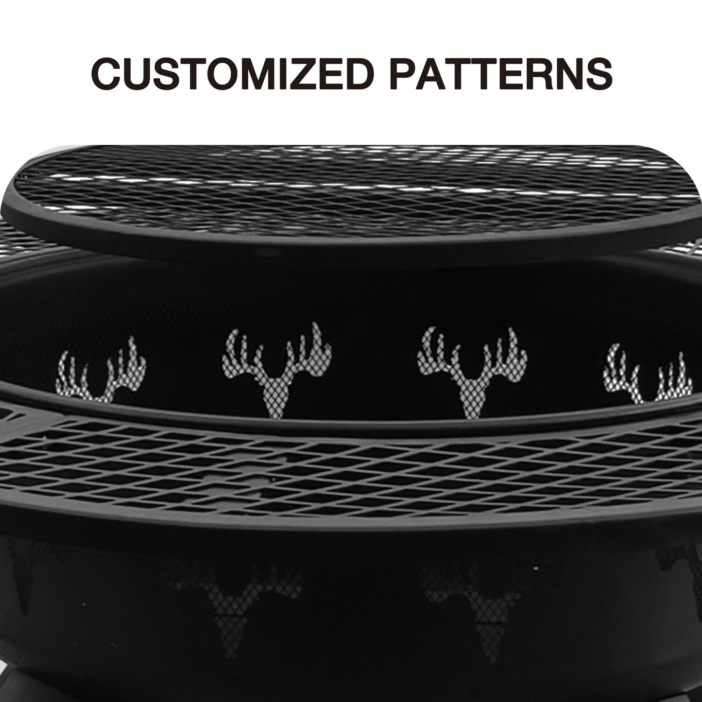 Bestier Fire Pit with Grills Grate, 47" Outdoor Firepit for Outside Wood Burning, Round Metal Fire Pits for Patio, Picnic, Party, BBQ, Deer Head Style - Home OXO