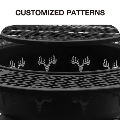 Bestier Fire Pit with Grills Grate, 47" Outdoor Firepit for Outside Wood Burning, Round Metal Fire Pits for Patio, Picnic, Party, BBQ, Deer Head Style - Home OXO