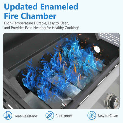 Segmart 3 Burner BBQ Propane Gas Grill, Stainless Steel 25,650 BTU Patio Garden Barbecue Grill with Side Tables, Bottle Opener & Thermometer, Perfect for Camping, Outdoor Cooking