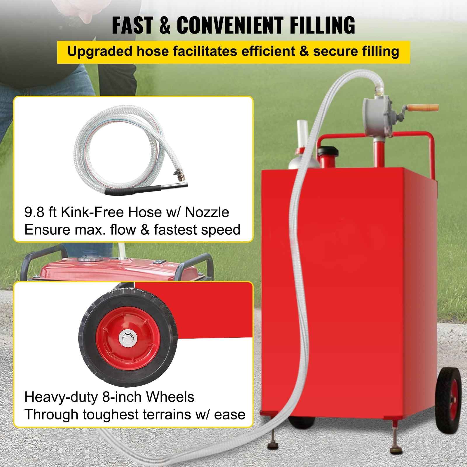SKYSHALO VV-SYJYC-OI2, 30 Gallon Gasoline Diesel Portable Fuel Caddy Manuel Transfer Pump Red
