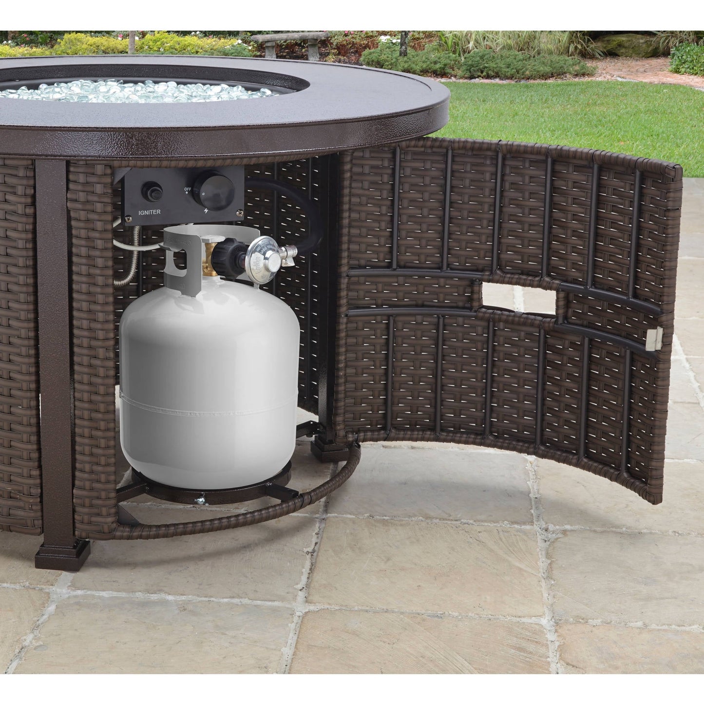 Better Homes & Gardens Colebrooke 37" Round 50,000 BTU Propane Gas Fire Pit Table with Glass Beads, Metal Lid and Protective Cover - Home OXO