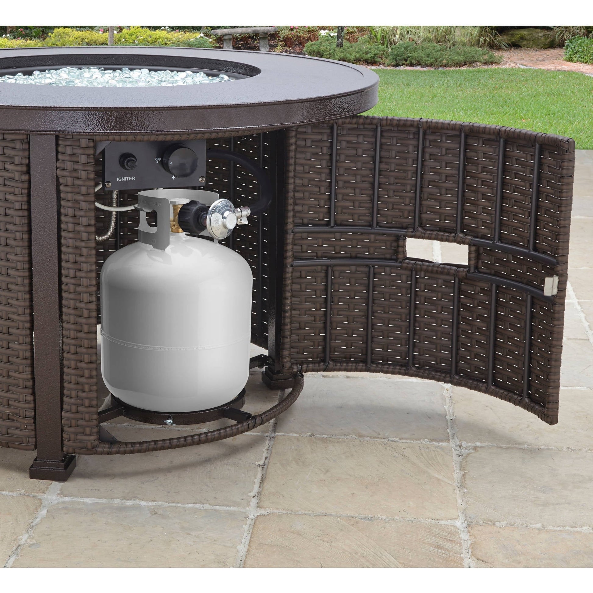 Better Homes & Gardens Colebrooke 37" Round 50,000 BTU Propane Gas Fire Pit Table with Glass Beads, Metal Lid and Protective Cover - Home OXO