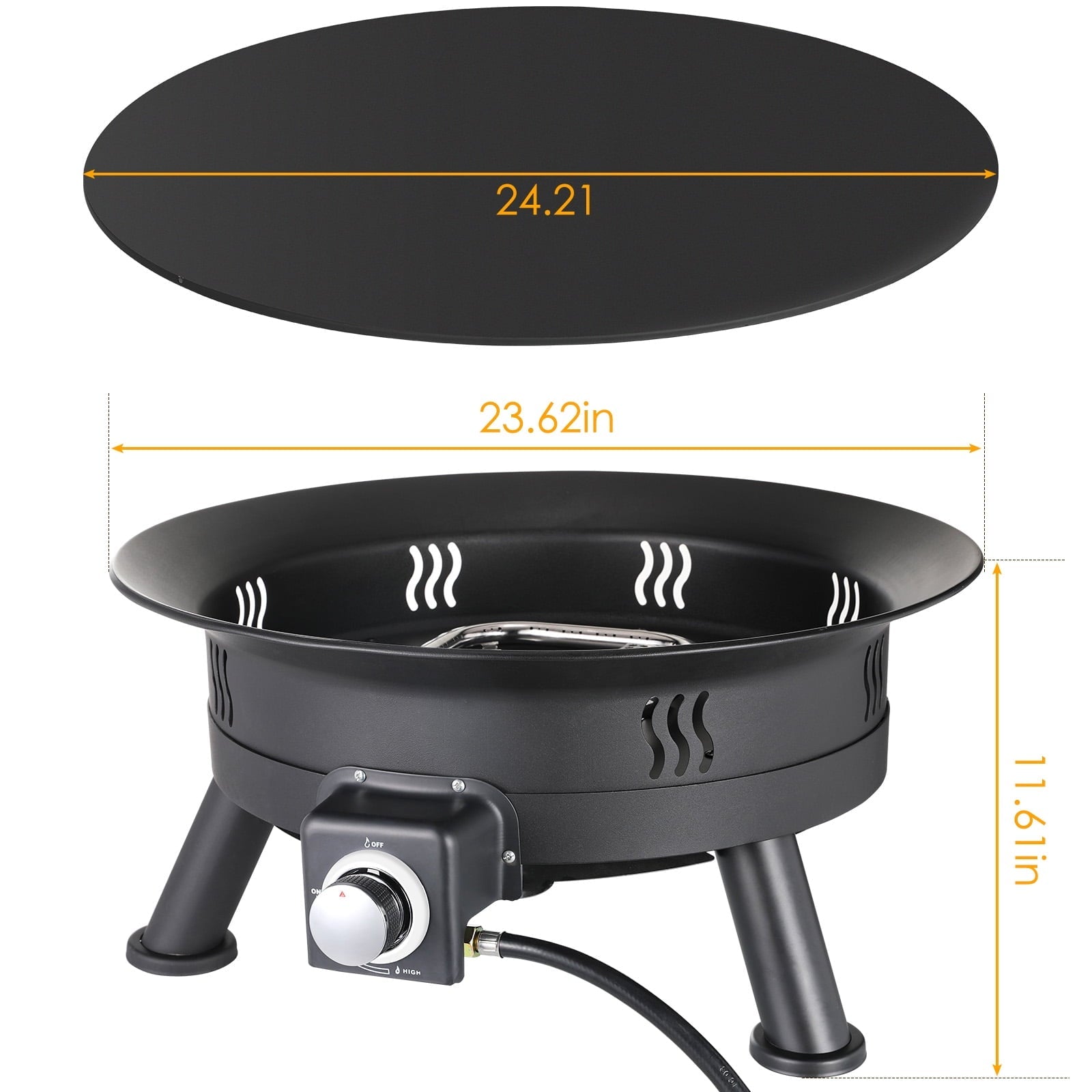 Pirecart 24 inch Portable Fire Pit 58,000 BTU Outdoor Propane Gas Fire Pit Bowl with Cover & Lava Rock - Home OXO