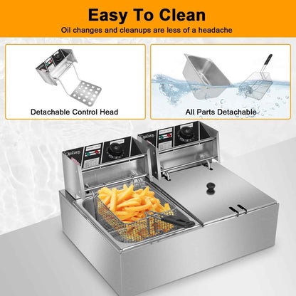 Zimtown Commercial 12L 5000W Professional Electric Countertop Deep Fryer Dual Tank Stainless Steel for Restaurant