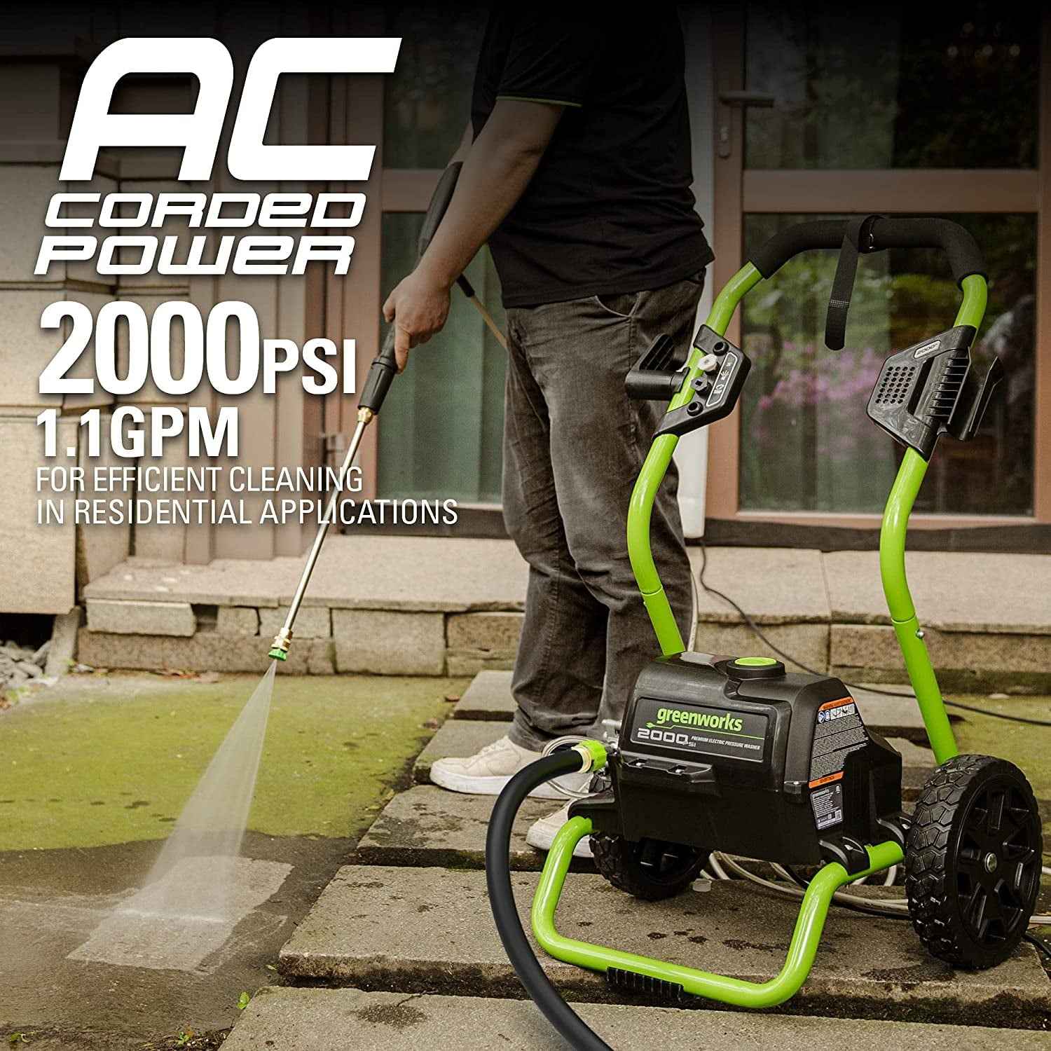 Greenworks 2000 Max PSI, 1.1 GPM (13 Amp) Electric Pressure Washer GPW2000-1RG
