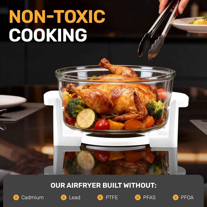 Granitestone Big Boss 16Qt Extra Large Glass Air Fryer Non Toxic – Family Sized 4 in 1 Cooker with 3 Cooking Sections, Stainless Steel Racks for French Fries, Chicken, Self Cleaning, Dishwasher Safe