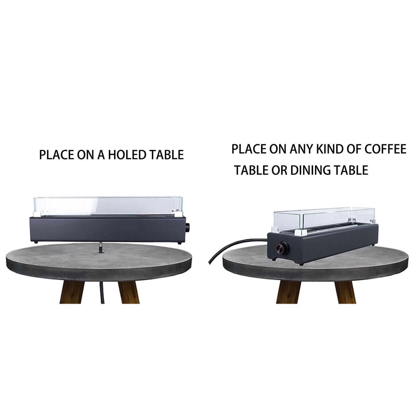 28-inch Table Top Gas Fire Pit, 40,000 BTU Tabletop Propane Fire Pit Portable Fireplace for Patio, Outdoor w/Wind Glass Shield, Glass Rocks, Carbon Gray - Home OXO