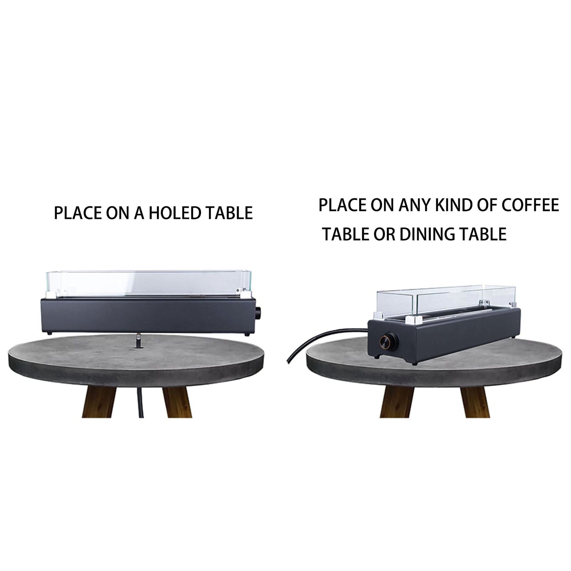 28-inch Table Top Gas Fire Pit, 40,000 BTU Tabletop Propane Fire Pit Portable Fireplace for Patio, Outdoor w/Wind Glass Shield, Glass Rocks, Carbon Gray - Home OXO