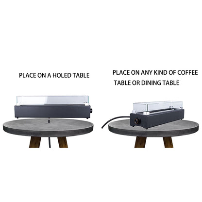 28-inch Table Top Gas Fire Pit, 40,000 BTU Tabletop Propane Fire Pit Portable Fireplace for Patio, Outdoor w/Wind Glass Shield, Glass Rocks, Carbon Gray - Home OXO