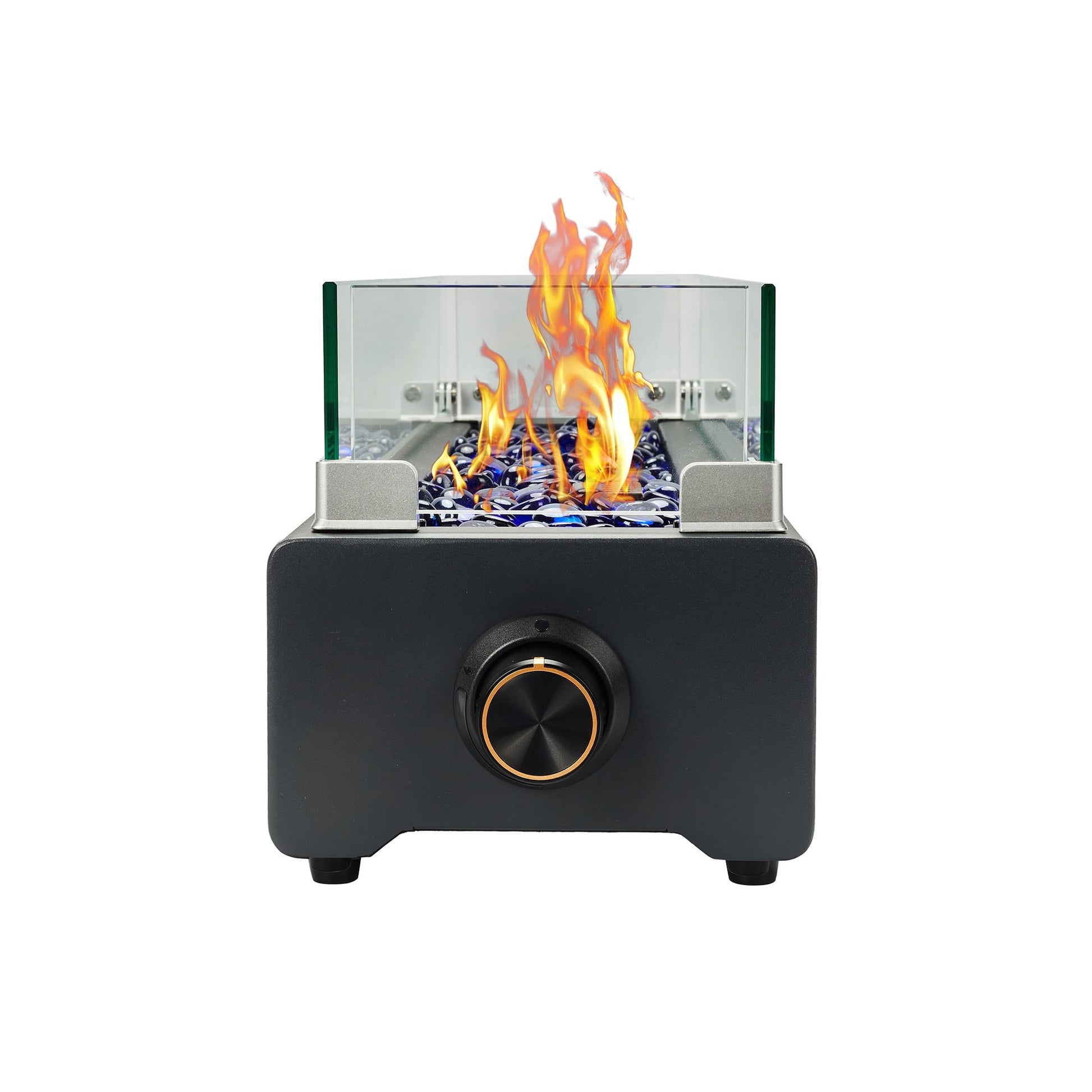 28-inch Table Top Gas Fire Pit, 40,000 BTU Tabletop Propane Fire Pit Portable Fireplace for Patio, Outdoor w/Wind Glass Shield, Glass Rocks, Carbon Gray - Home OXO