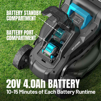Mightymow Cordless Lawn Mower, 20V Electric Lawn Mowers, 13 inch, 5 Heights Adjustment, with 2*4.0Ah Battery and Charger, for Garden/Yard/Farm