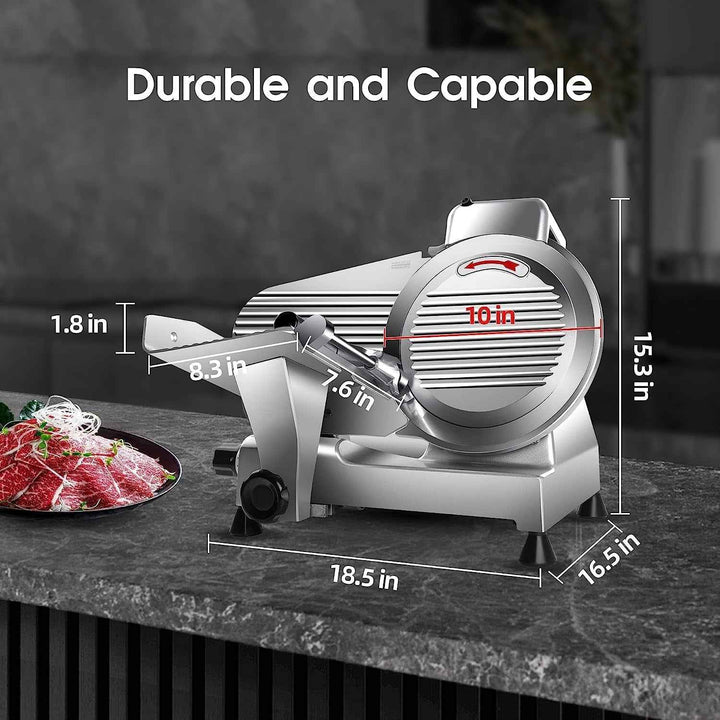 Zomagas Meat Slicer Machine 10 inch Chromium-Steel Blade Semi-Auto for Meat Cheese 240W,Silver