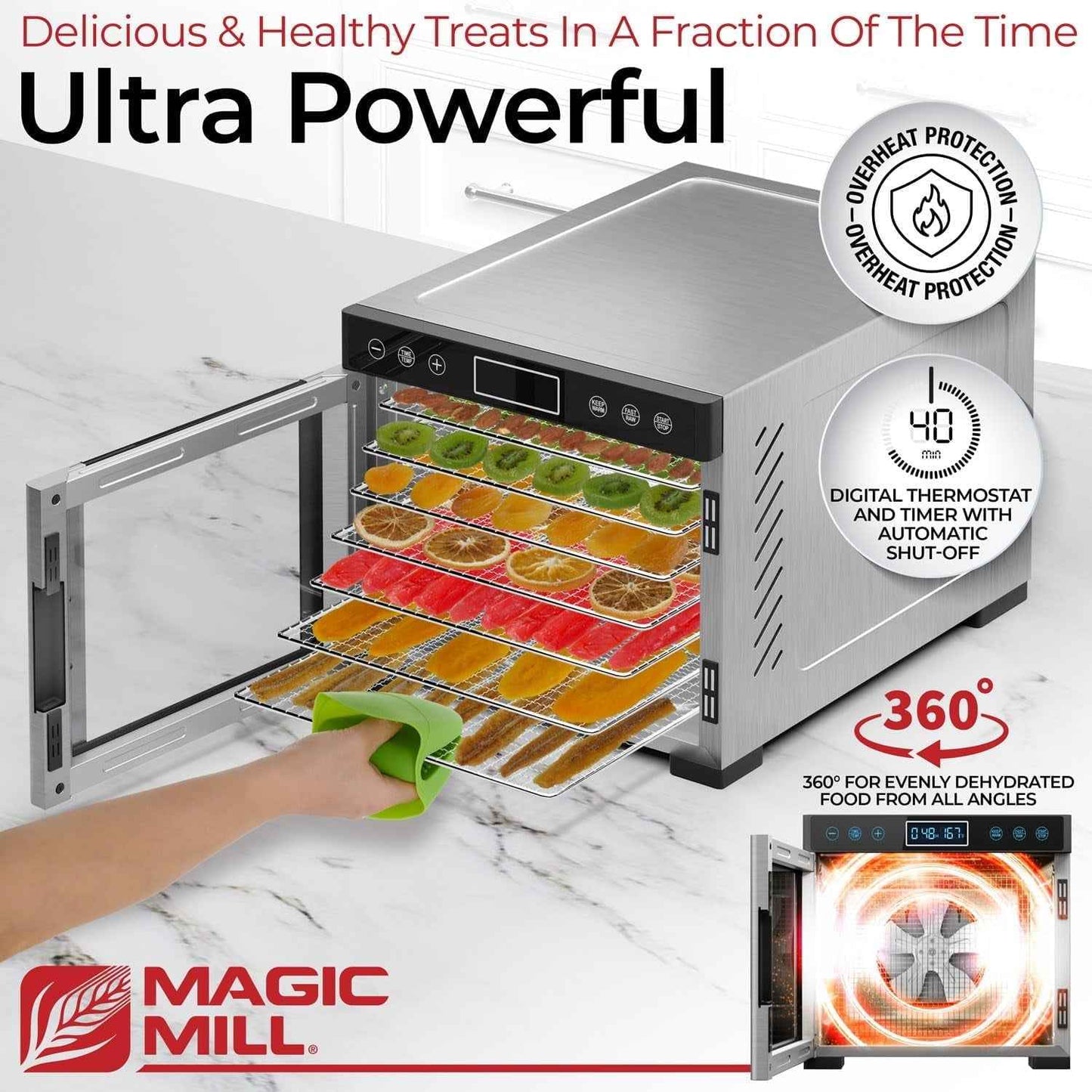 Magic Mill Pro Food Dehydrator Machine with Timer, Temperature Control, 7 Stainless Steel Trays