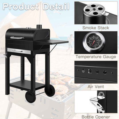 Portable Charcoal Smoker Grill Combo with Offset Firebox – Heavy Duty BBQ Grill with Warming Rack & Side Shelf for Outdoor Cooking, Camping & Tailgating