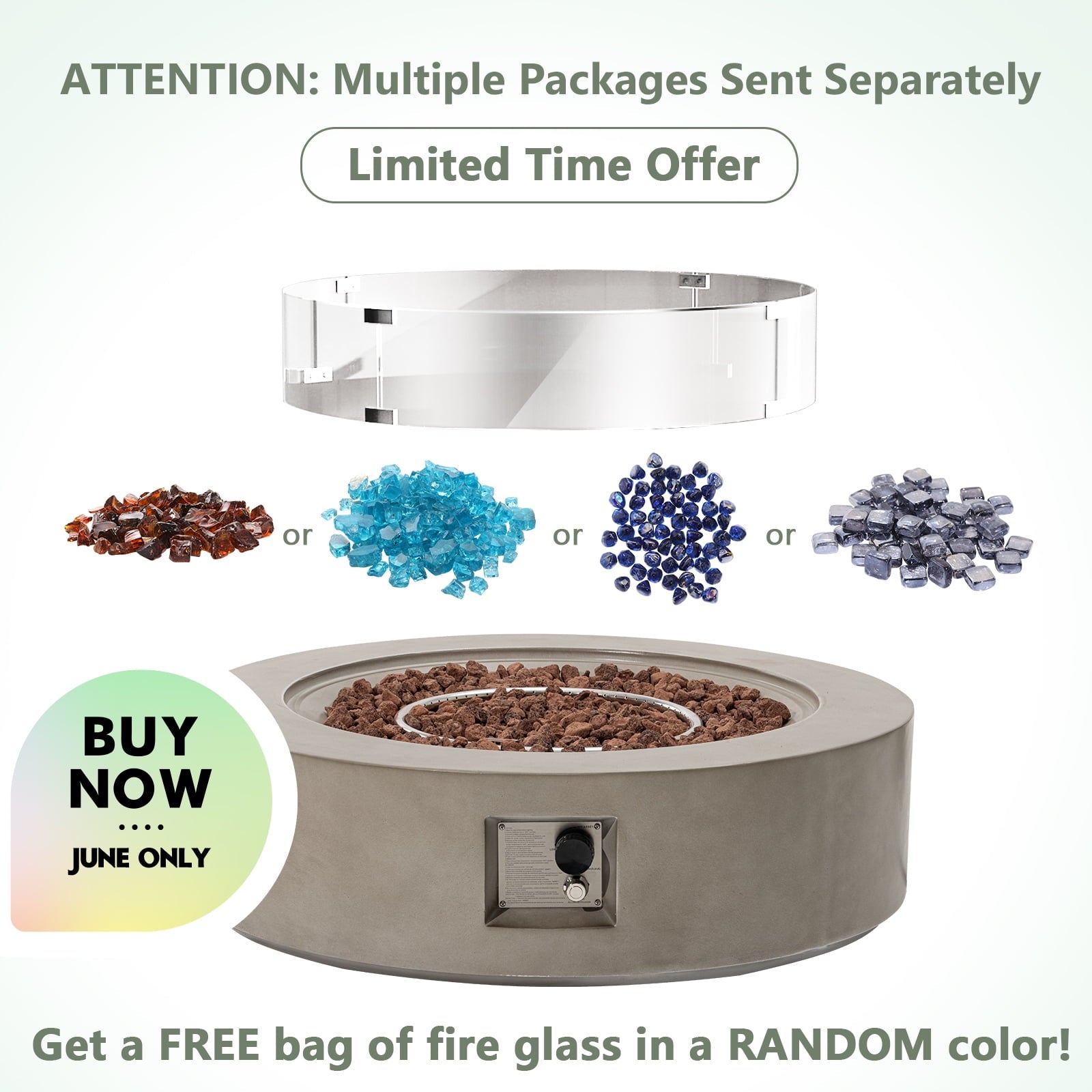 COSIEST Outdoor 40.5 inch Round Grey Propane Fire Pit Coffee Table w Wind Guard (Tank Outside) - Home OXO