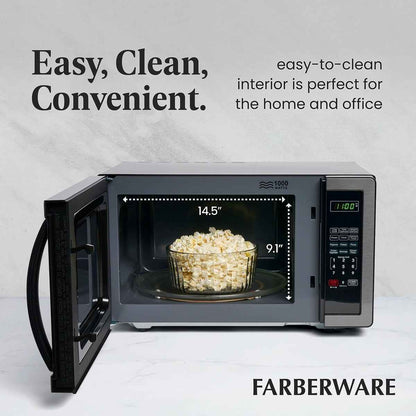 Farberware Stainless Steel Countertop Microwave Oven with Child Lock, 1.1 Cu Ft Black Stainless