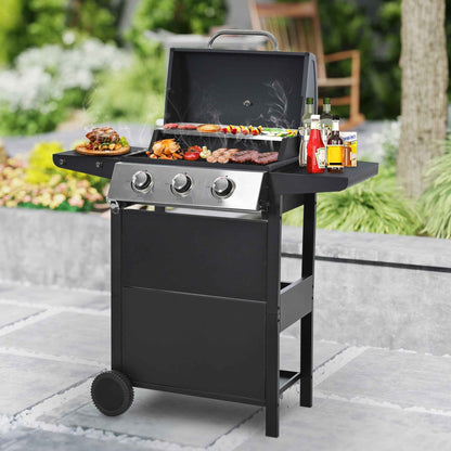 Segmart 3 Burner BBQ Propane Gas Grill, Stainless Steel 25,650 BTU Patio Garden Barbecue Grill with Side Tables, Bottle Opener & Thermometer, Perfect for Camping, Outdoor Cooking