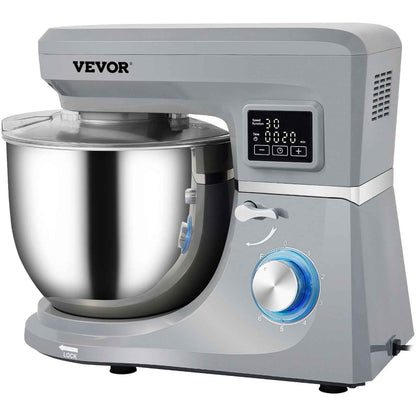 Vevor  Stand Mixer, 660W Electric Dough Mixer with 6 Speeds LCD Screen Timing - Gray