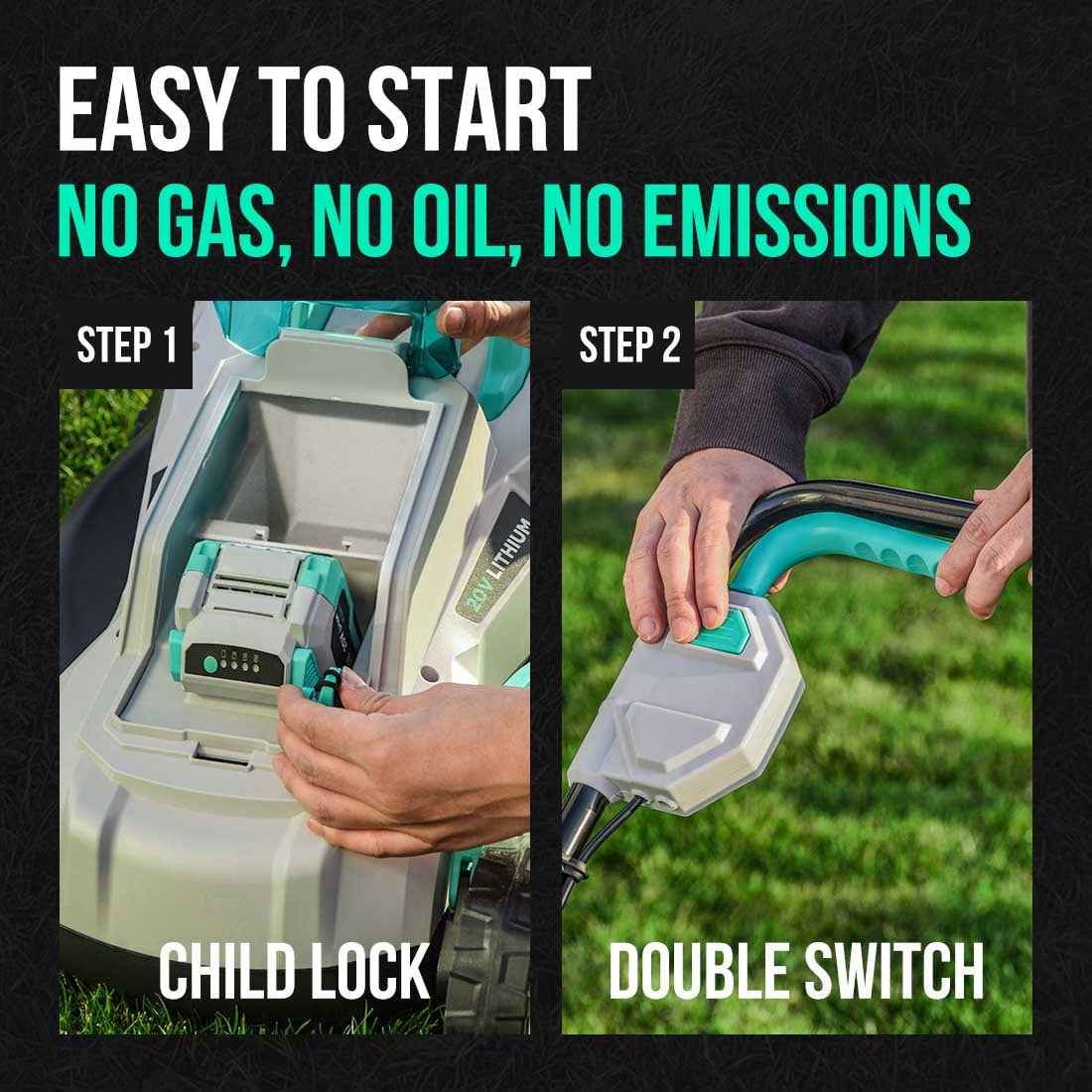 Litheli 20V 13" Cordless Lawn Mower 16.34 in with Brushless Motor + 4.0Ah Battery & Charger 27.3 lb, Manpower driven