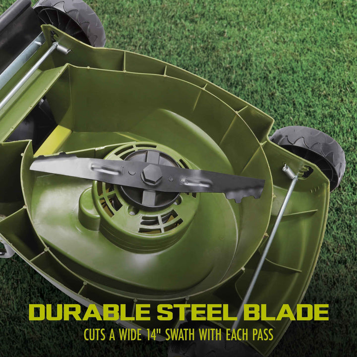 Sun Joe 28V Cordless 14" Brushless Push Walk-Behind Lawn Mower, Adjustable Cutting Height