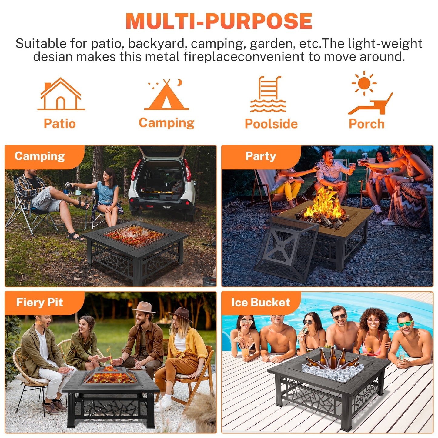 32" Fire Pits for Outside, Updated Segmart Outdoor Firepit with Fireplace Screen, Lid Square Wood Burning Fireplace Heater/Ice Pit for Camping, Outdoor Heating, Bonfire and Picnic, Black - Home OXO