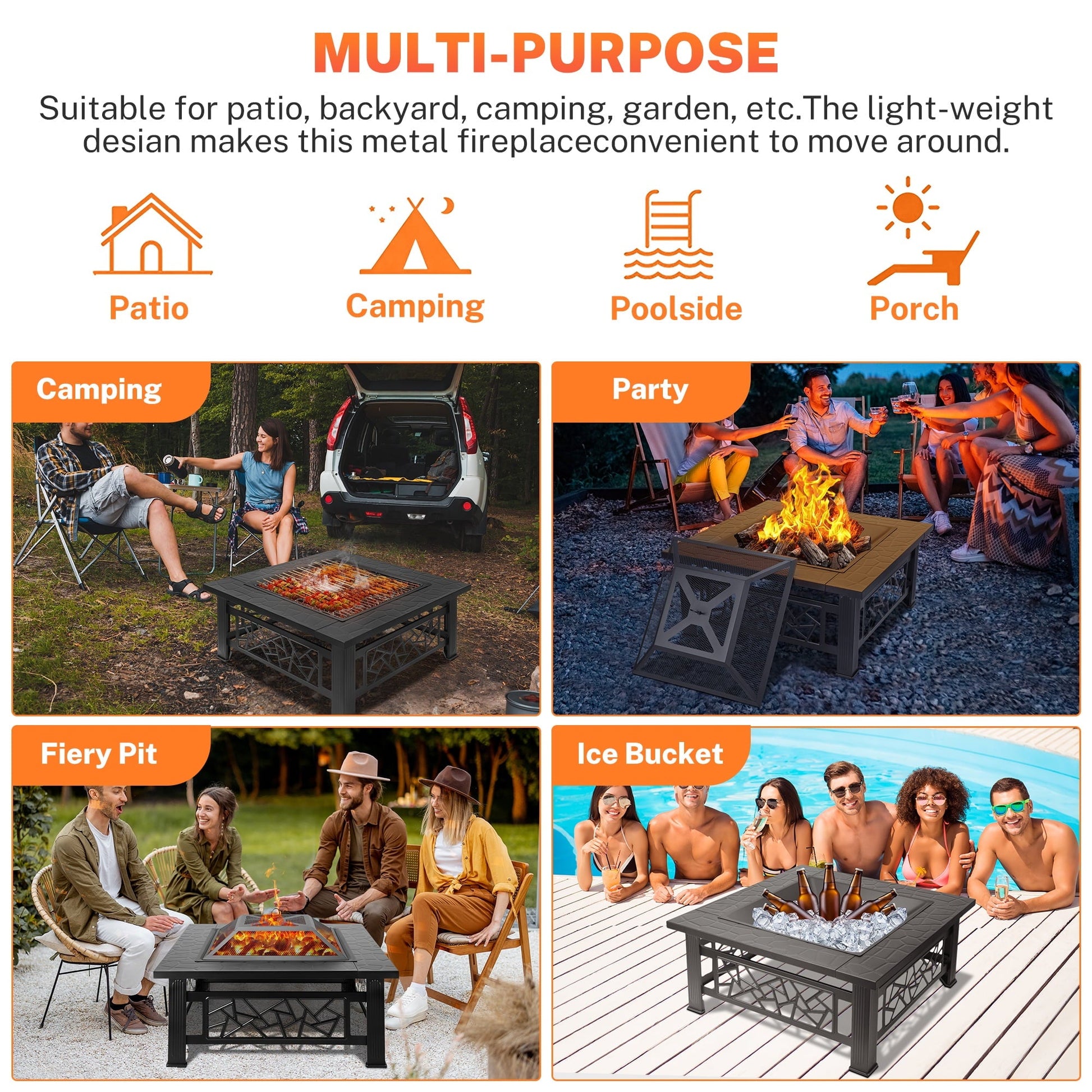 32" Fire Pits for Outside, Updated Segmart Outdoor Firepit with Fireplace Screen, Lid Square Wood Burning Fireplace Heater/Ice Pit for Camping, Outdoor Heating, Bonfire and Picnic, Black - Home OXO