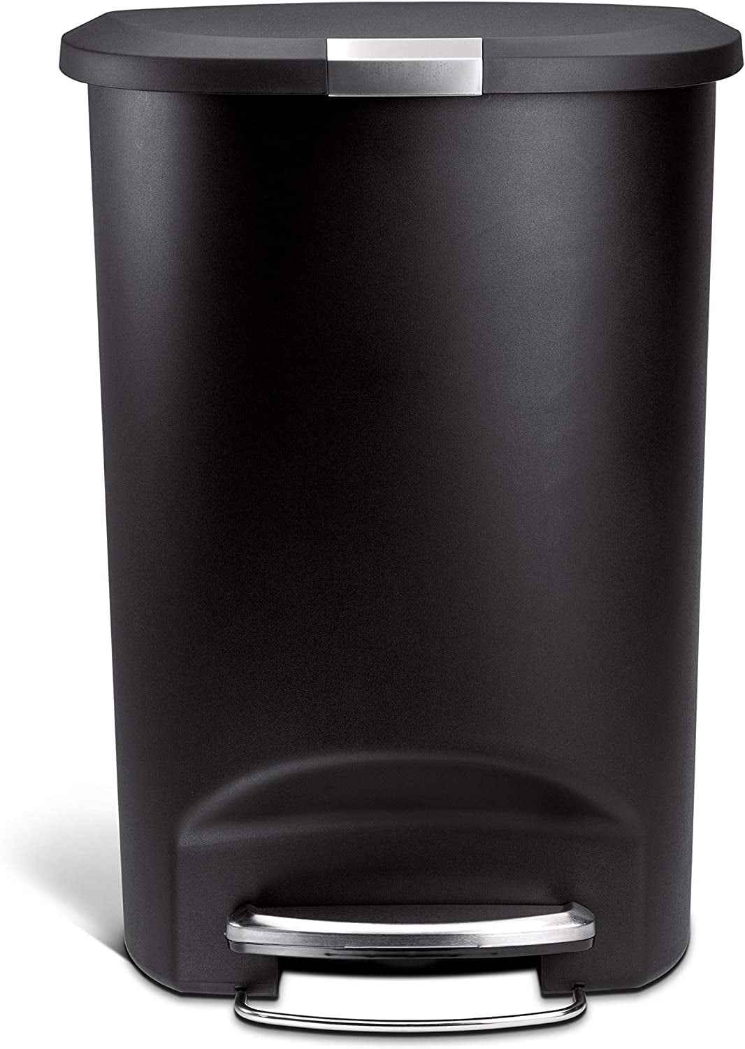 simplehuman 50L Semi Round Plastic Step Trash Can Black