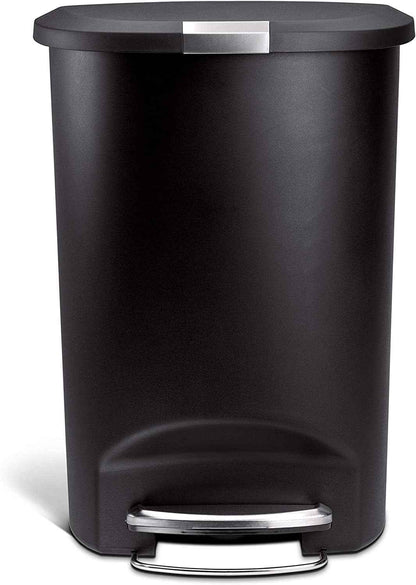 simplehuman 50L Semi Round Plastic Step Trash Can Black